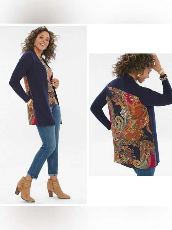 Chico's Sweaters - # Chico's XXL Navy Tank Sweater & Open Cardigan with Paisley Woven Accents